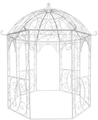 Produktbild von CLP Rosenpavillon aus Eisen Leila, Gartenpavillon im Jugendstil nostalgisch, Rankhilfe pulverbeschichtet für Kletterpflanzen und Rosen antik weiß