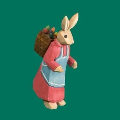 Produktbild von Osterdekoration Osterhäsin mit Korb geschnitzt Höhe 24,5cm NEU