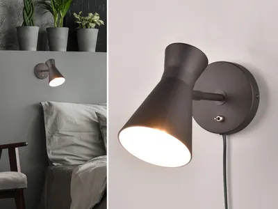 Produktbild von LED Wandstrahler mit Stecker, Schalter & Kabel, Wandleuchten innen, Schwarz 16cm