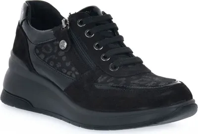 Produktbild von Damen Halbschuhe Leol Schwarz Keilabsatz Reißverschluss Schnürer 3-5 cm Absatzhöhe