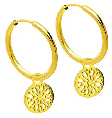Produktbild von Chirurgenstahl Ohrclicker Creolen MANDALA Gold Innendurchmesser: 14mm + Designstärke: 1,6mm