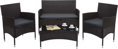 Produktbild von Poly-Rattan Garnitur HWC-F55, Balkon-/Garten-/Lounge-Set Sofa Sitzgruppe - braun, Kissen dunkelgrau