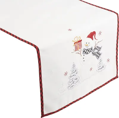 Image de Linge de table avec broderie Bonhomme de neige 85 x 85 cm - Ecru