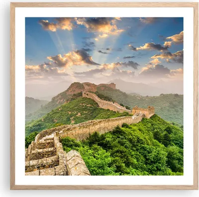 Produktbild von Gerahmtes Poster - Rahmen in heller Eiche - Wand Berg asiatisch china - 60x60 cm - Wand Bild - Wanddeko - Wandbilder - Wandposter - Bilderrahmen - Bilder - Kunstdruck - Wandbild - P2NAC60x60-3069