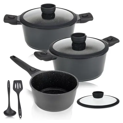 Produktbild von DIVORY Topfset - 8-tlg abnehmbare Griffe - Stielkasserolle 18cm, Kochtopf 20cm, Topf 24cm mit Deckel, Induktion Kochtöpfe, beschichtete Töpfe