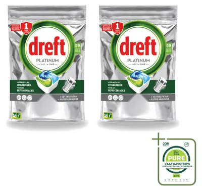 Produktbild von 2 x Dreft Platinum All-in-One Spülmaschinentabs Original - 879 g - Großpackung - 2 Stücke