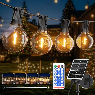 Solar-Lichterkette 15 m, 19 G40 LEDs, warmweiß, IP65, 8 Modi