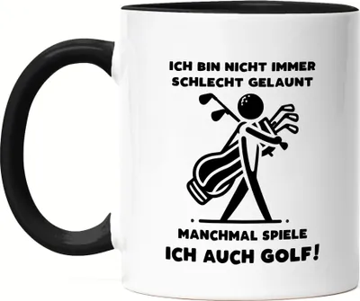 Produktbild von Ich bin nicht immer schlecht gelaunt manchmal spiele ich auch Golf Silhouette Golfbag Tasse Schwarz - Golf-Fan Präsent