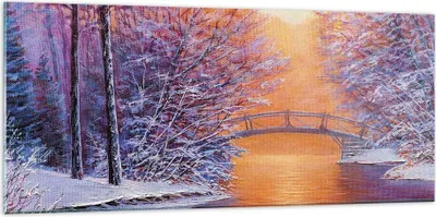 Produktbild von Bilder auf glas - Einteilig - Brücke Schnee Wald - 120x50cm - Glasbilder - Wandbilder - Bilder - zum Aufhängen bereit - Wanddekoration aus Glas - Glas Bilder - Wandbild auf Glas - GAB120x50-4545
