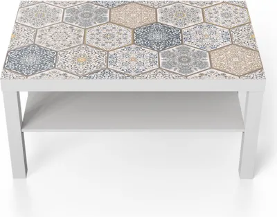 Produktbild von DEQORI Couchtisch 90x55 cm Weiß 'Abgenutztes Fliesenmuster' Glas Beistelltisch