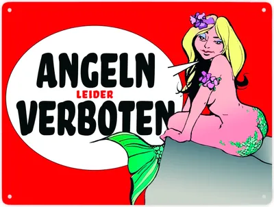 Produktbild von Angeln leider verboten Metallschild XXL in 28x38 cm in rot