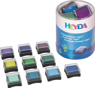 Productafbeelding van Heyda 204888472 Stempelkissen-Set Mini "Aqua" 3 x 3 cm mint, türkis, himmelblau, dunkelblau, zitronengelb, grasgrün, dunkelgrün, flieder, königsblau, dunkelviolett