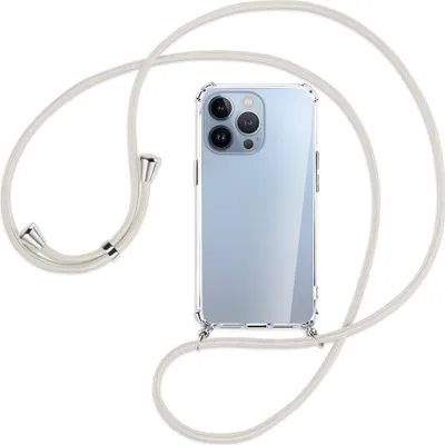 Produktbild von Handykette Backcover-Schutzhülle mit Band (Metall silberfarben) für Apple iPhone 13 Pro - broken white