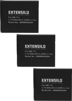 Produktbild von EXTENSILO 3x Akku kompatibel mit Canon IXUS 320 HS, 245 HS, 165, 275 HS, 160, 240 HS, 265, 170 Kamera (600 mAh, 3,7 V, Li-Ion)