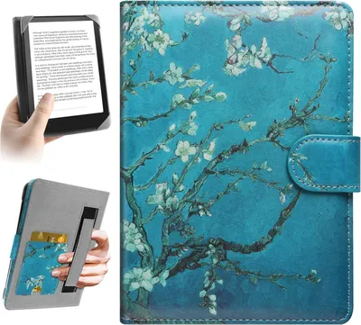 Produktbild von Universelle E-Book Reader Hülle 6-7 Zoll, Leder Cover, Blumenmuster, für Kindle Paperwhite, Kobo Clara