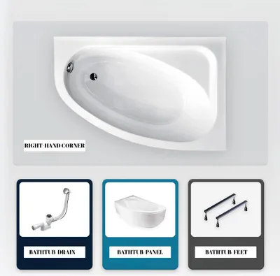 Produktbild von Asymmetrische Badewanne - 150 x 100 cm - Links - mit weißer Verkleidung - mit Füßen - Ablaufgarnitur Chrom - CORNEA