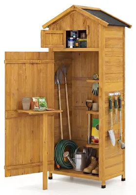 Imagen del producto de Caja de jardín de madera con puertas con cerradura y estantes