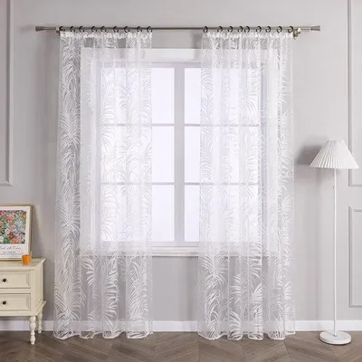 Produktbild von Unyqoos® Transparenter Voile-Vorhang mit Blättermuster, 100% Polyester, 140x225 cm – lichtdurchlässig, Sichtschutz für Wohnzimmer