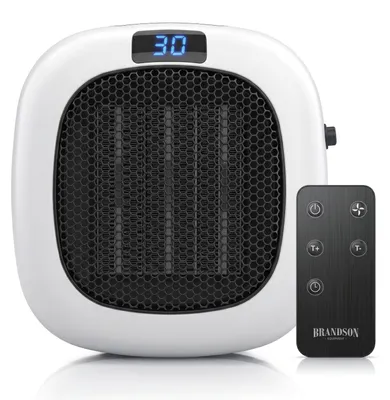 Immagine prodotto di Brandson, presa di corrente riscaldante da 700 W con telecomando, elemento riscaldante in Vetroceramica, termostato da 15 a 30 gradi, timer da 1 a 12 ore, spina rotante, mini riscaldatore, colore bianco