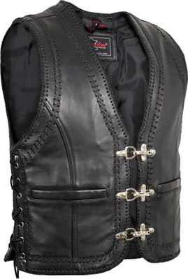 Produktbild von Herren Lederweste Bikerweste Motorradweste Clubweste Rockerweste Kutte Lederkutt(7XL)