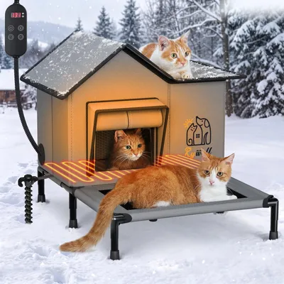 Isoliertes Katzenhaus mit Heizkissen 30 W, Timer, 2 Öffnungen