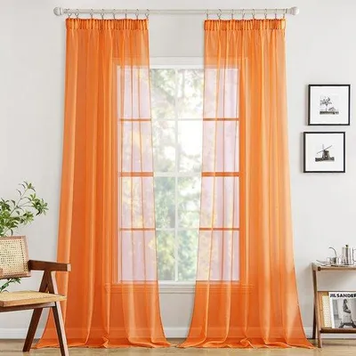 Productafbeelding van Ibenzoa® Voile-gordijnen, set van 2, 225x140 cm – 100% polyester, transparant, met plooiband of oogjes, lichtoranje, geschikt voor woon- en slaapkamer