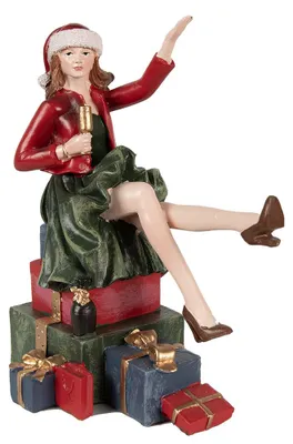 Immagine prodotto di Clayre & Eef decorazione natalizia figura donna 18 cm rosso poliresina
