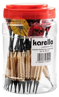 Produktbild von Karella Softdarts lose 24 St. in Großbox, Messingbarrel mit Alushaft, 18g, 2 BA Kleingewinde, schwarze Softspitze