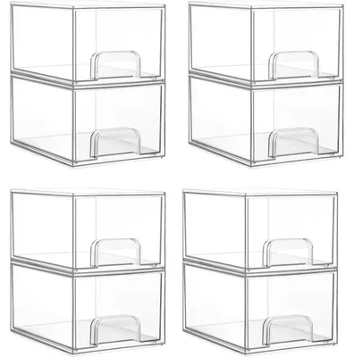 Productafbeelding van Acrylaat opbergbakken, stapelbaar, voor cosmetica of keuken, transparant, set van 8