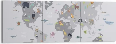 Produktbild von Bild auf Leinwand - Leinwandbild - 3 Teile - Karte die Welt Kontinente - 150x50cm - Wand Bild - Wanddeko - Wandbilder - Leinwanddruck - Bilder - Wanddekoration - Leinwand bilder - CA150x50-5033