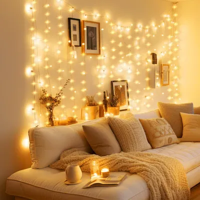 Produktbild von Lichtervorhang für den Innenbereich, 1 x 1 Meter, 100 LEDs, USB-Lichterkette, warmweiß