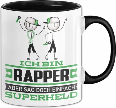 Produktbild von Rapper Geschenk Tasse Ich Bin Rapper Aber Sag Doch Einfach Superheld Lustige Geschenkdiee für Rapper Kaffee-Becher (Schwarz)