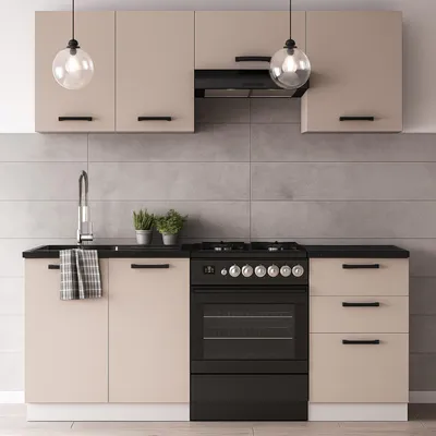 Produktbild von ULWEHOME | Küchenzeile 180 cm Kaschmir, Küchenmöbel-Set Beige mit Hängeschränken, Küchenunterschrank mit 3 Schubladen & 40 cm Arbeitsplatte
