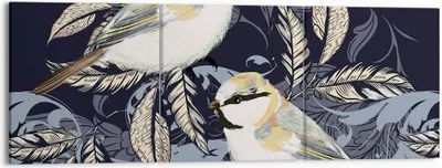 Produktbild von Bild auf Leinwand - Leinwandbild - 3 Teile - Vögel Blätter Ornament - 150x50cm - Wand Bild - Wanddeko - Wandbilder - Leinwanddruck - Bilder - Wanddekoration - Leinwand bilder - CA150x50-4408