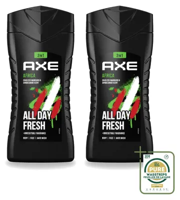 Productafbeelding van 2 x Axe Africa 3-in-1 douchegel - Mandarijn & Sandelhout - 250 ml - Voordeelverpakking - 2 stuks