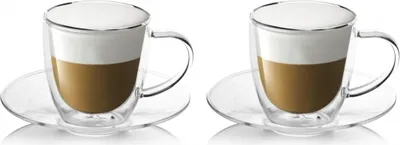 Obrázek produktu pro boral - Foukaný šálek na cappuccino, latte macchiato s dvojitou stěnou a podšálkem s uchem - 250 ml - 2 kusy