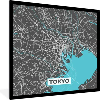Produktbild von MuchoWow® Gerahmtes Poster Tokio - Blau - Stadtplan - Karte 40x40 cm - Poster mit Schwarzem Bilderrahmen Wandposter Rahmen Foto Bilder - Mit Rahmen - Wanddekoration Schlafzimmer