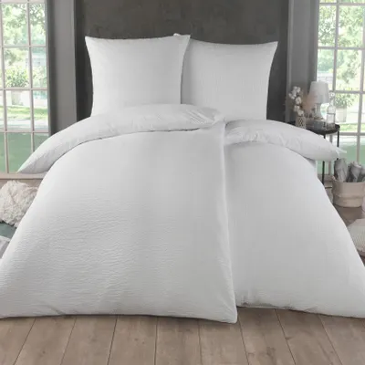 Produktbild von Kuscheli Mikrofaser-Seersucker-Bettwäsche 4-teilig, 2 × 135 × 200 + 2 × 80 × 80 cm, Weiß