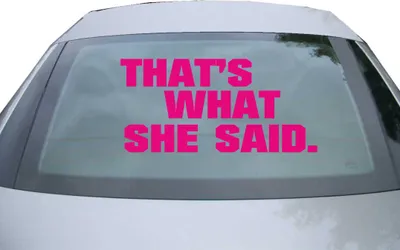 Produktbild von Indigos UG - Aufkleber Heckscheibe & Motorklappe DE2379 - pink - 600x285 mm - That's what she said - Auto Scheiben Fenster Heckklappe Tuning Racing JDM - Die cut