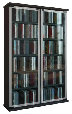 Zdjęcie produktu dla VCM - Drewno CD DVD Stand Shelf Gallery Drzwi szklane