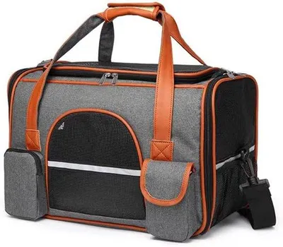 Immagine prodotto di Borsa da trasporto per gatti, 45x28x25 cm, zaino da viaggio per cani e gatti, con materassino in flanella, tessuto in garza traspirante, fino a 7 kg, grigio