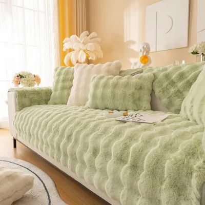 Productafbeelding van Sofaovertrek, kunstbont, antislip, matcha groen, 90x120 cm, 1 stuk