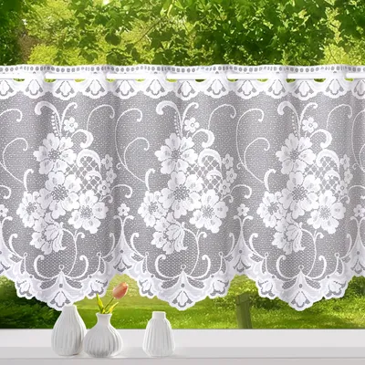 Produktbild von heimtexland ® Scheibengardine Jacquard Blumen Weiß Fensterdeko Gardine Bistrogardine Typ261 HxB 50 x 180 cm
