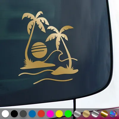 Produktbild von PantherPixel Palmen Aufkleber Meer Camping Bus Reisen Sonne Strand Sticker Auto Geschenkidee Farbe Gold