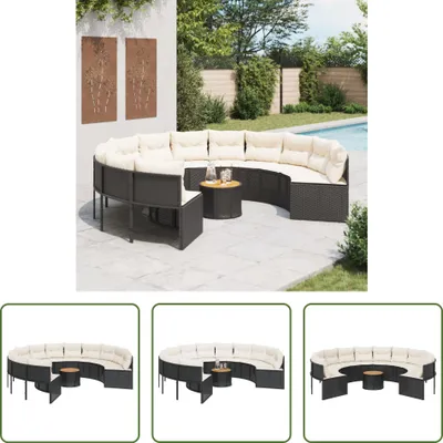 Produktbild von The Living Store Gartensofa mit Tisch und Kissen Rund Schwarz Poly-Rattan