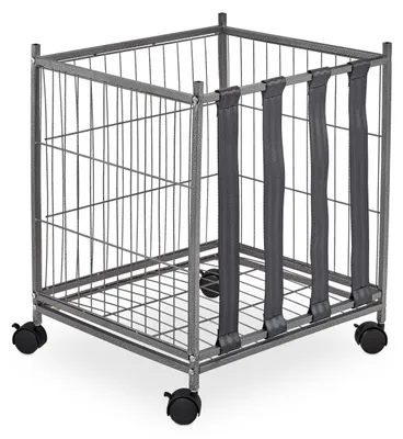 Zdjęcie produktu dla Wózek na piłki Relaxdays, 4 kółka, wymiary (szer. x gł. x wys.): 60 x 50 x 45 cm, metalowy wózek z siatką na piłki do piłki nożnej, koszykówki i siatkówki, kolor szary