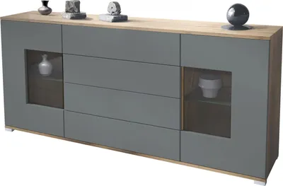 Produktbild von Vladon Sideboard Grömitz V2, Kommode mit 2 großen Türen und 4 Schubladen, Eiche Evoke/Graphit Seidenmatt (166,5 x 75,5 x 35)