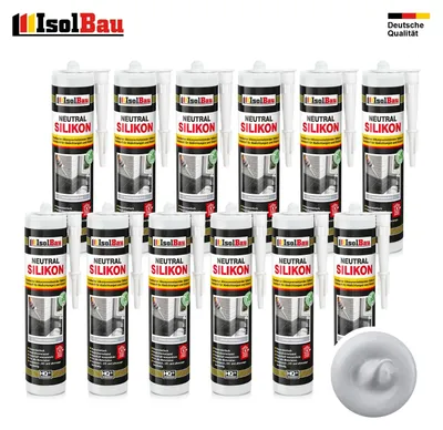 Isolbau Neutralsilikon 12 x 300 ml Fenstergrau Natursteinsilikon Dichtstoff Fugen