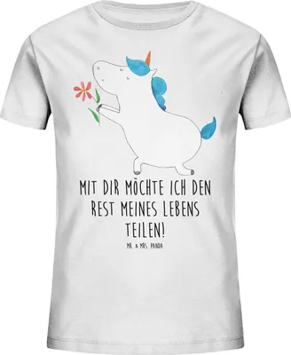Produktbild von Mr. & Mrs. Panda Organic Kinder T-Shirt Einhorn Blume 5-6 Jahre (110/116) - Weiß - Geschenk, Freund, Heiratsantrag, Bio, Kindershirt, Unicorn, Einhörner, Öko, Baumwolle