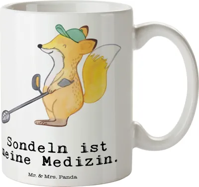 Produktbild von Mr. & Mrs. Panda Tasse Fuchs Metalldetektor - Weiß - Geschenk, Kaffeetasse, haferl, Schatzsuche, Keramiktasse, Kaffeebecher, Münzen Suchen, Sportler, Sondeln, Trinkbecher